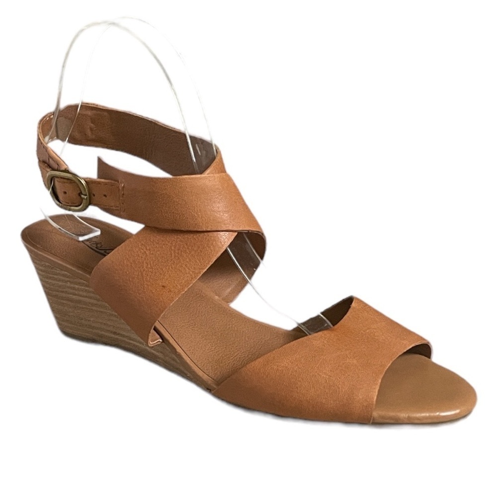 Lucky Brand Jemini Strappy Wedge Heel Tan Leather Sandals Size 10